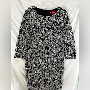 Black and White Betsy Johnson Rose Pattern Dress